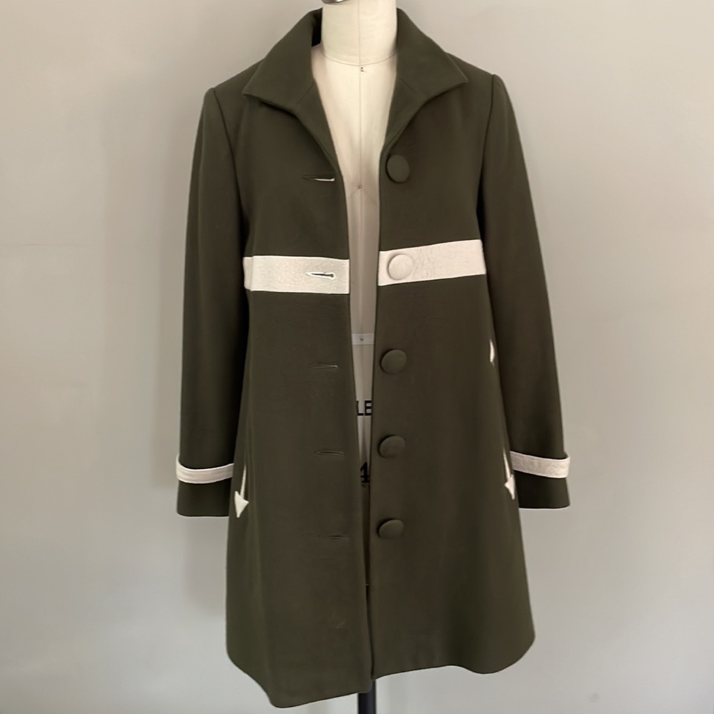 RAG & BONE wool army green peacoat w/ cream panel detail. Size 4 - Picture 7 of 9